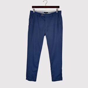 Ted Baker Mens Pants Blue Chino Linen Straight Slim Fit Flat Front Stretch 32x31
